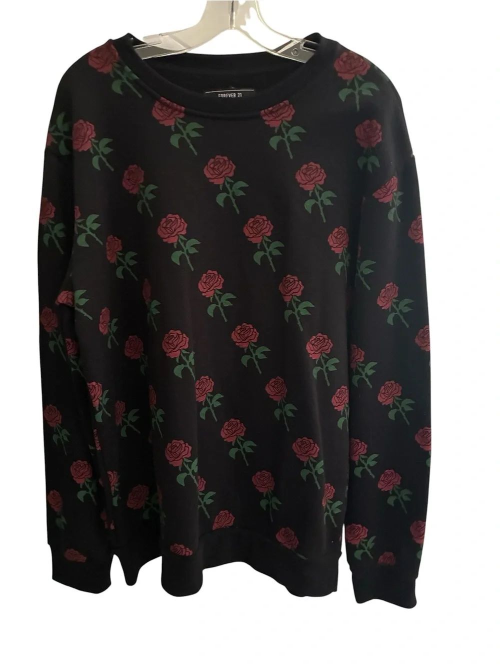 Forever 21 Black Sweatshirt with Red Rose Print